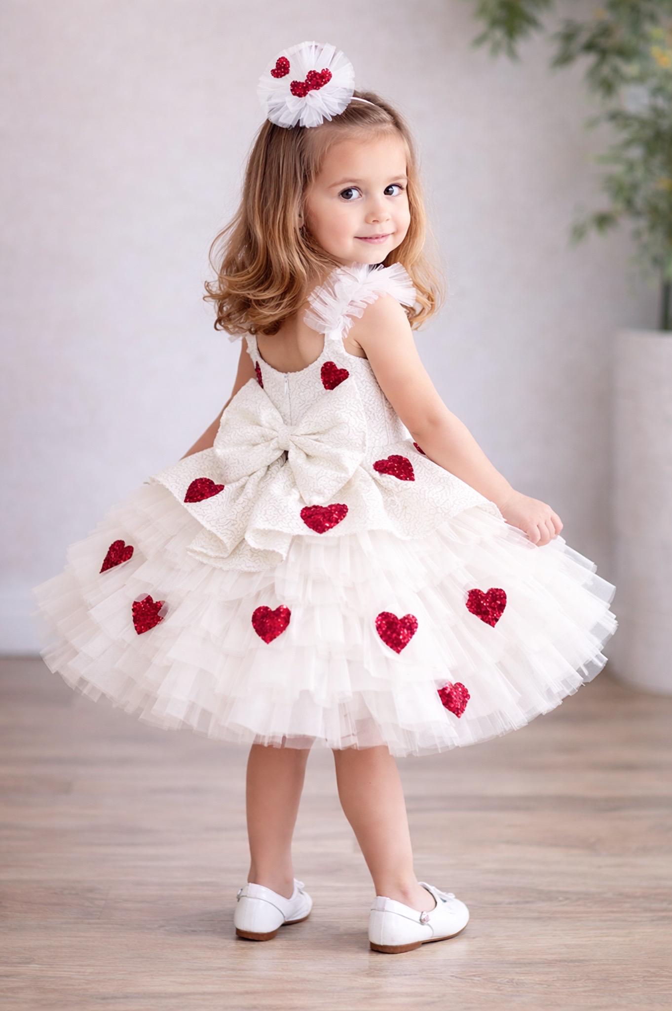 white dress red hearts Buttercup Party in Pull on Without Zip Non Heart On a Cloud Dress