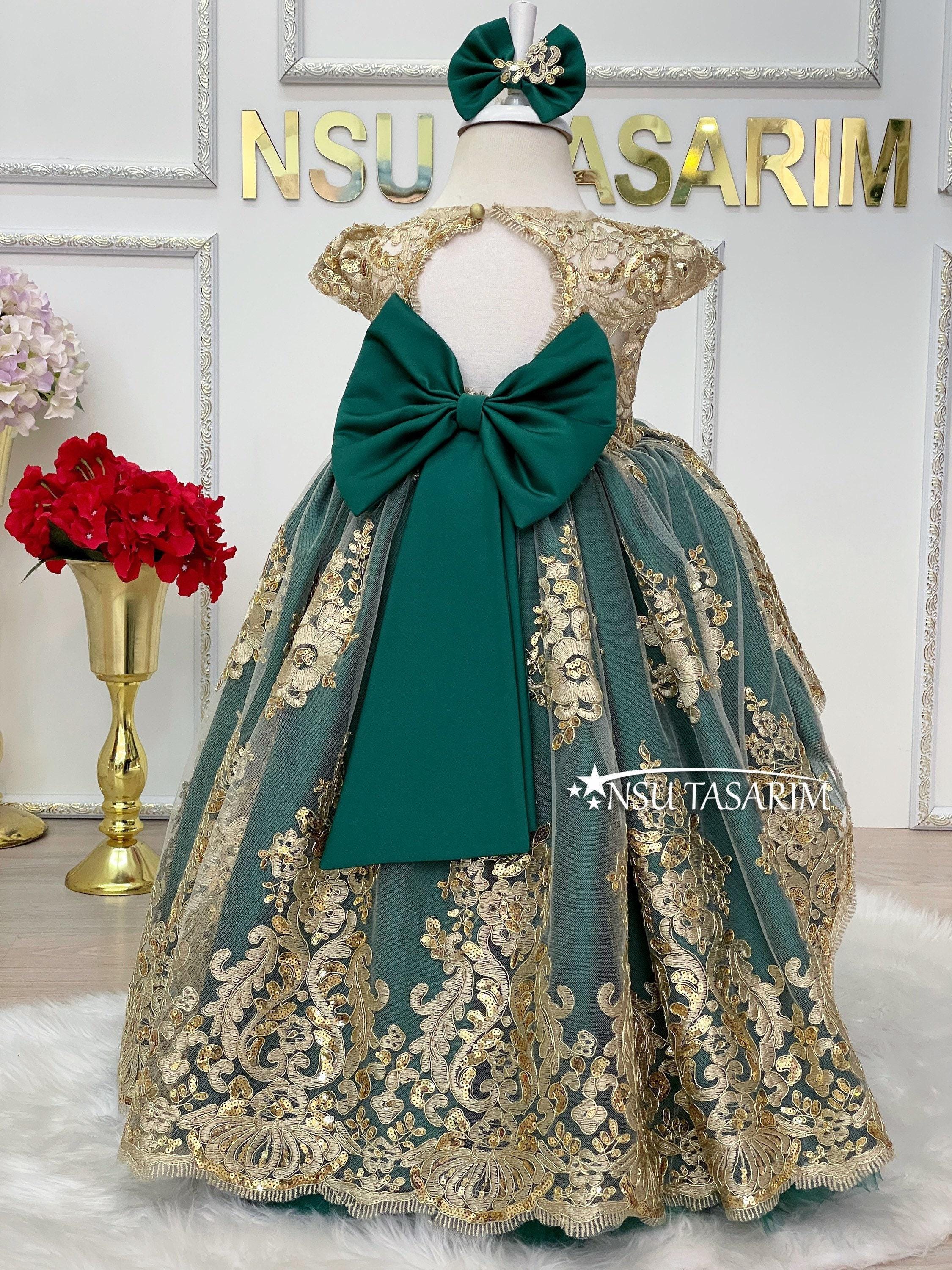 FYMNSI Vestito Da Principessa Per Bambina - Senza Maniche, In Tulle Con Pizzo, Colore Verde Scuro, Taglia 5-6 Anni (130)