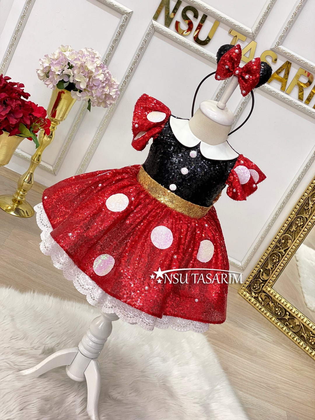 Red Minnie Mouse Dress. Baby Girl Dress. Minnie Mouse Birthday Dress ...