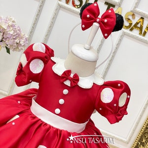 Red Minnie Mouse dress. Baby girl dress. Minnie mouse birthday dress. Sparkle and pearl minnie dress. For special occasion. Handmade image 3