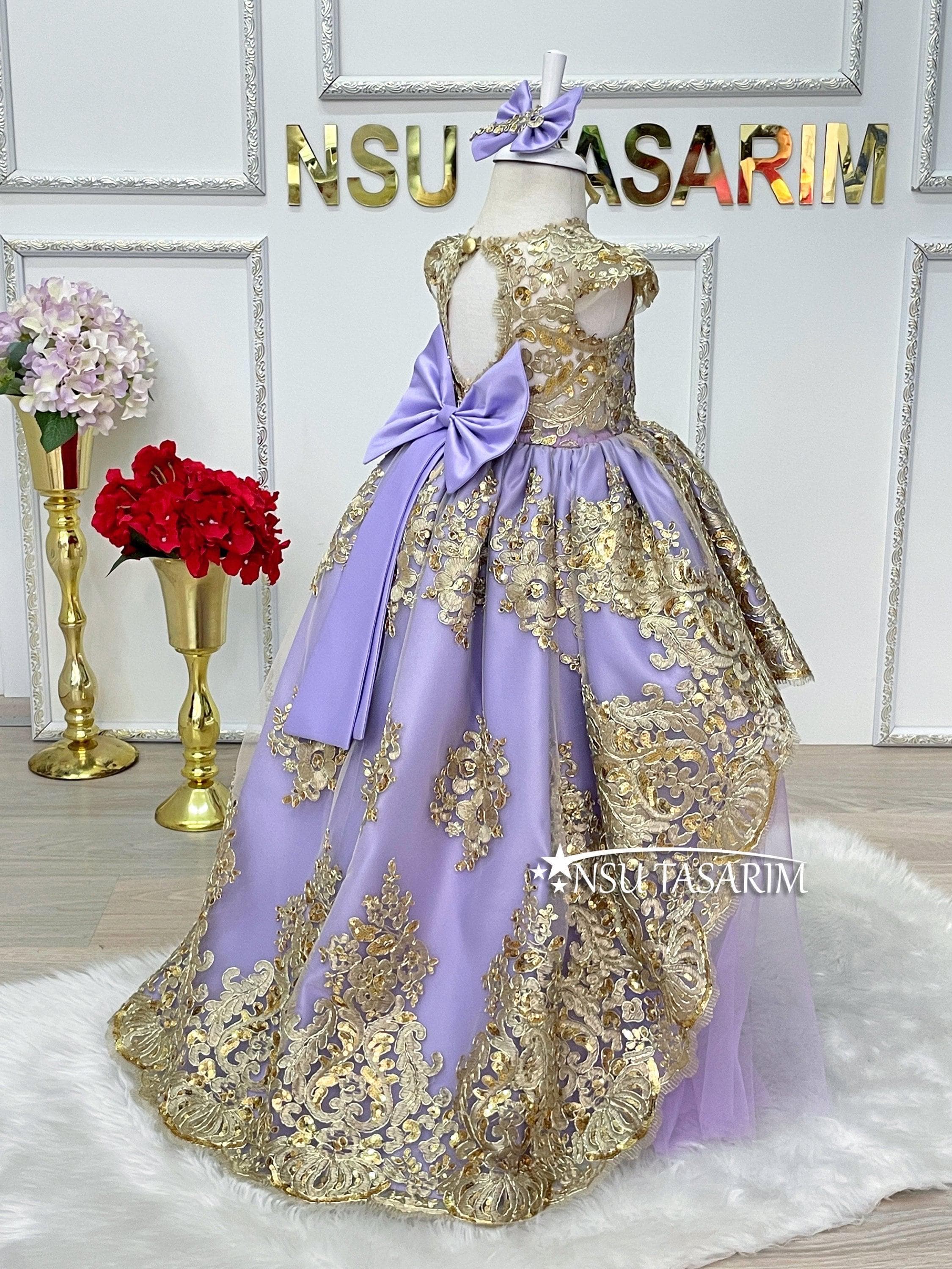 Baby Princess Lilac Party Dress. Lavender and Golden Dress. Lavender and  Sparkle Gold Lace. for Special Occasion, High Low Designs. - Etsy