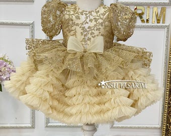 Golden Baby Girl Dress. Gold Sparkle Dress. Christmas Dress. Baby Party  Dress. 1st Birthday Dress Baby Girl. for Special Occasion. Handmade! - Etsy