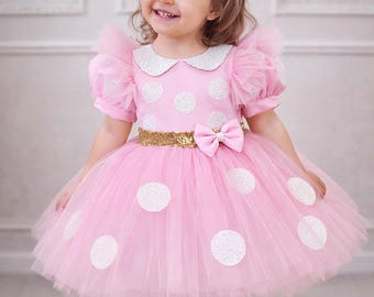 Minnie mouse costume. Baby girl minnie mouse costume. Brithday minnie mouse dress. Pink minnie mouse dress. 1st Birthday dress.