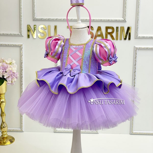 Rapunzel Kostüm. Prinzessin Rapunzel Kleid. Rapunzel Kleid. Baby-Mädchen Kleid. Prinzessin Rapunzel Kostüm. Geburtstagskleid. 1. Geburtstag Kleid.
