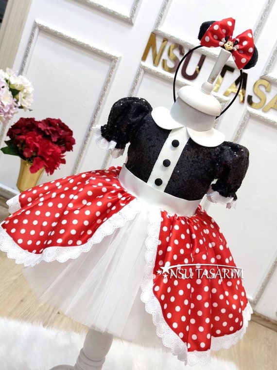 Vestito rosso Minnie. Scintillante nero Vestito rosso minnie mouse. Vestito  della bambina. Costume da Minnie Mause. Abito di compleanno. Abito di 1  compleanno. -  Italia