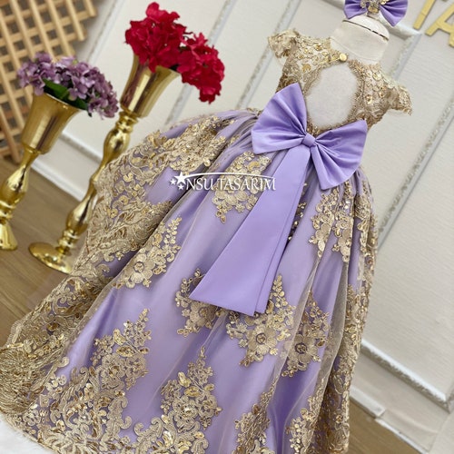 Baby Girl Dress. Pink Gold. Sparkle Gold Lace. for Special Etsy