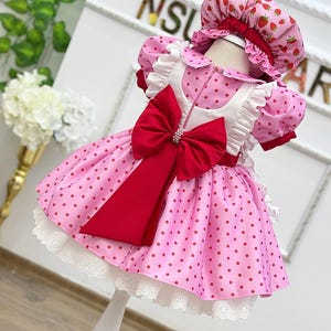 Puff sleeve berry birthday outfit for baby girls