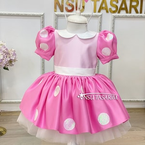 Pink Minnie Mouse dress. Baby girl dress. Minnie mouse birthday dress. Minnie mouse costume. For special occasion. Handmade!