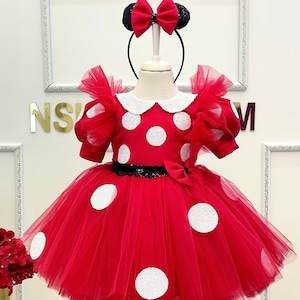 Minnie mouse costume. Baby girl minnie mouse costume. Brithday minnie mouse dress. Red minnie mouse dress. 1st Birthday dress.