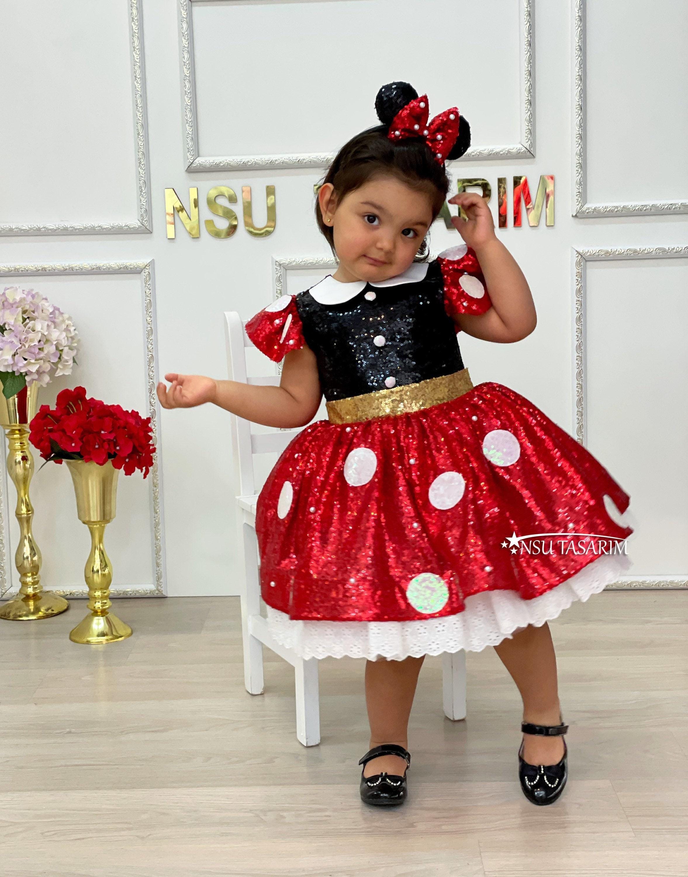 1st birthday minnie mouse birthday dress Red dress. Baby girl dress. Minnie dress. Red Black sequin. Sparkle Minnie dress. For special occasion. Handmade! Style:With train Minnie 1st birthday dress 2000s Vintage Denim Bandeau plus_size