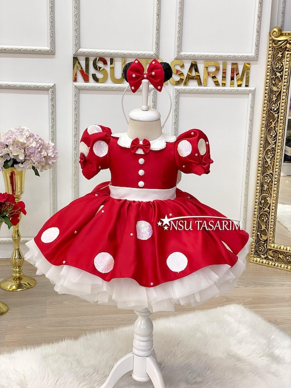Red Minnie Mouse dress. Baby girl dress. Minnie Mouse birthday dress. Sparkle and pearl Minnie dress. For special occasion. Handmade!