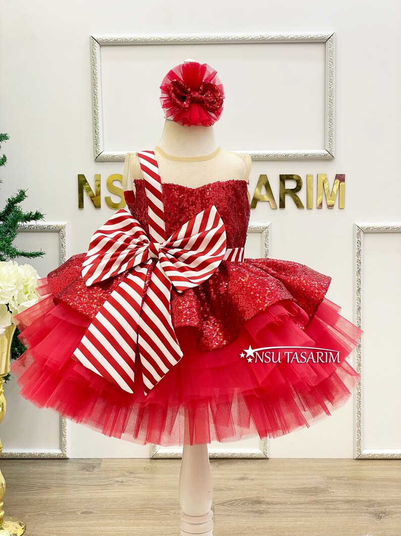 Christmas Red shiny sequin fabric. Knee length fluffy Christmas baby girl dress, fluffy dress for Christmas. sparkly christmas girl dress