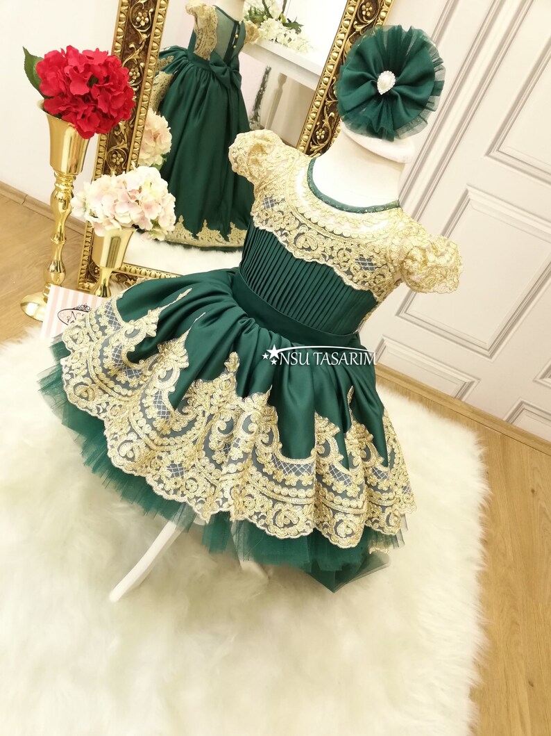 Emerald and Gold Baby Girl Dress. for Special Occasion. High Etsy