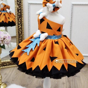 Pebble dress . Baby girl dress. Halloween dress. Pebble birthday dress. Pebbles halloween dress, Toddler halloween costume