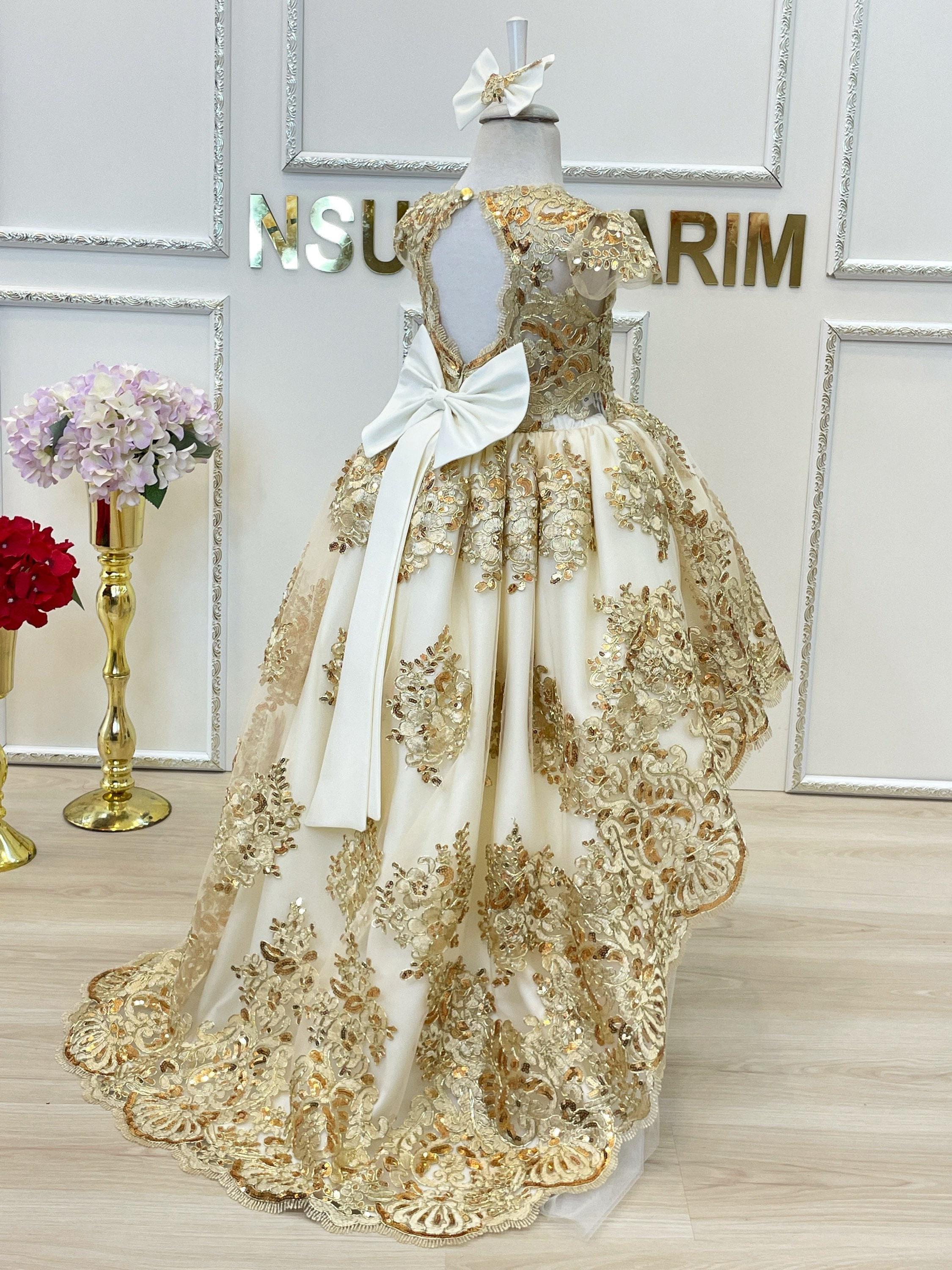 Baby Girl Dress. White Gold. Sparkle Gold Lace. for Special Occasion. High  Low. Couture Gown. - Etsy