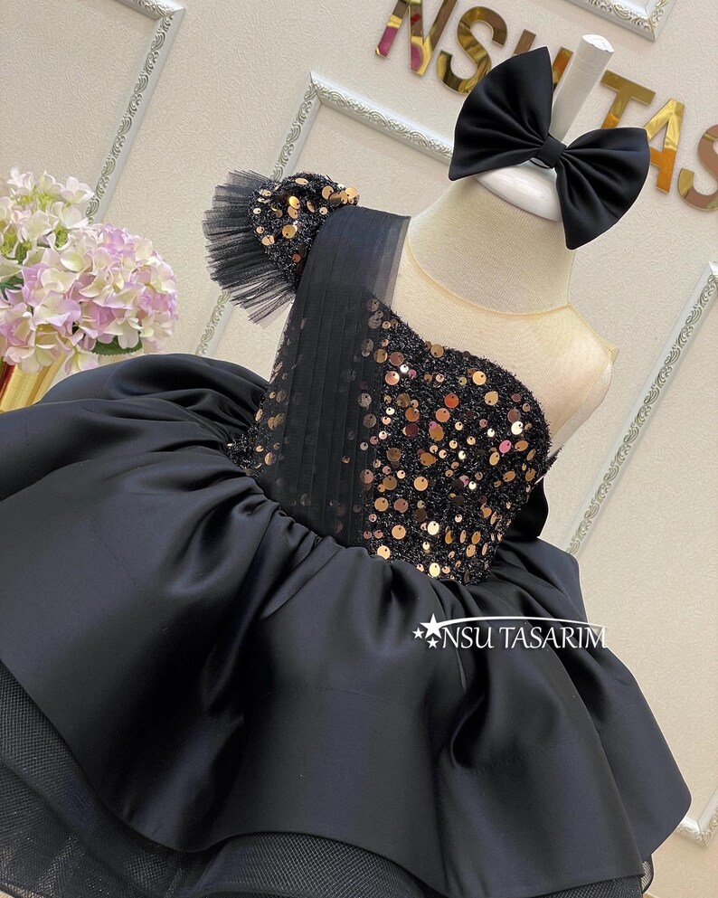 Black Gold Sequin Dress. Baby Girl Dress. Baby Dress Black. Etsy