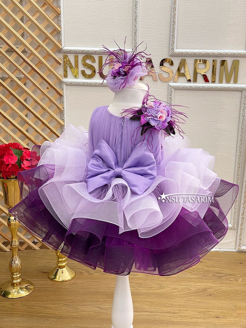 Purple Baby Girl Dress 3d Flowers. Birthday Tutu Dress. Girl Etsy