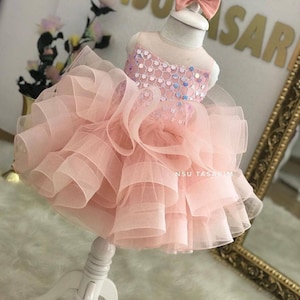 Baby girl dress. For special occasion. Baby girl brithday dress. 1st Birthday dress. Gold blush sequin dress.