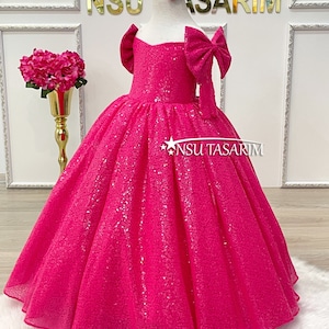 Neon fuchsia Baby girl dress. Girl party dress. Sparkle neon fuchsia . For special occasion, princess gown, couture gown.