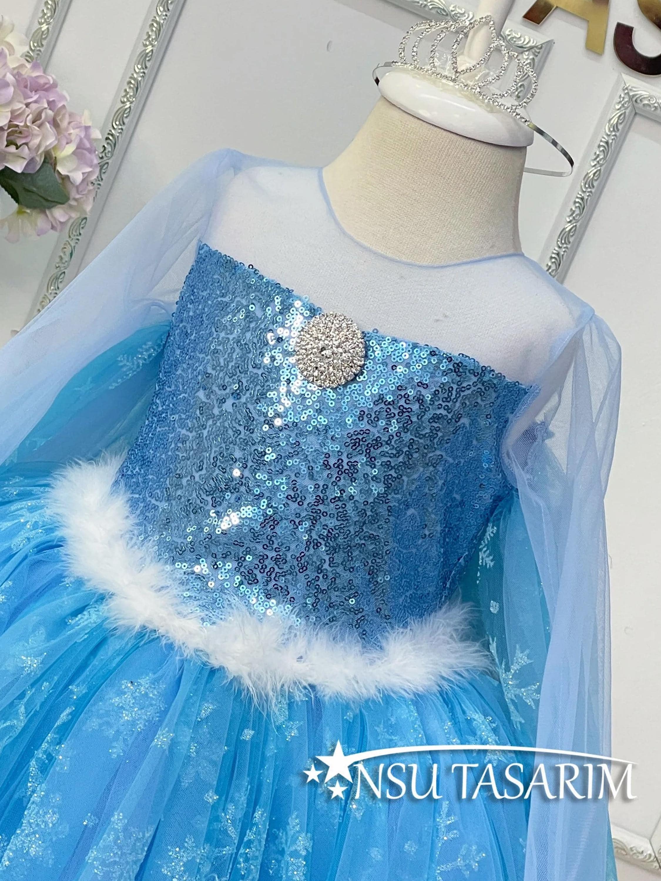 blue sequin elsa dress Elsa Inspired Dress: Sequined Frozen Princess Costume