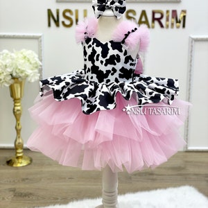 New Version Cow costume. Cow theme costume. Cow Baby girl dress. Cow party dress. Cow Birthday dress. 1st Birthday dress. 2ndBirthday dress image 1