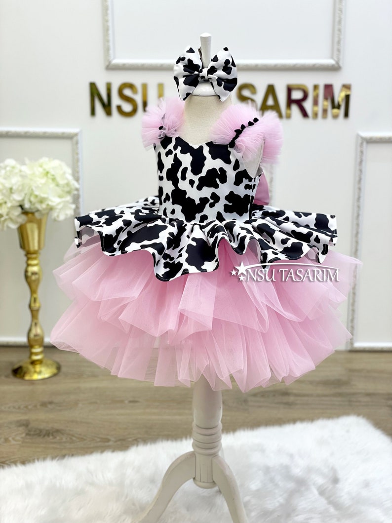 New Version Cow costume. Cow theme costume. Cow Baby girl dress. Cow party dress. Cow Birthday dress. 1st Birthday dress. 2ndBirthday dress image 1