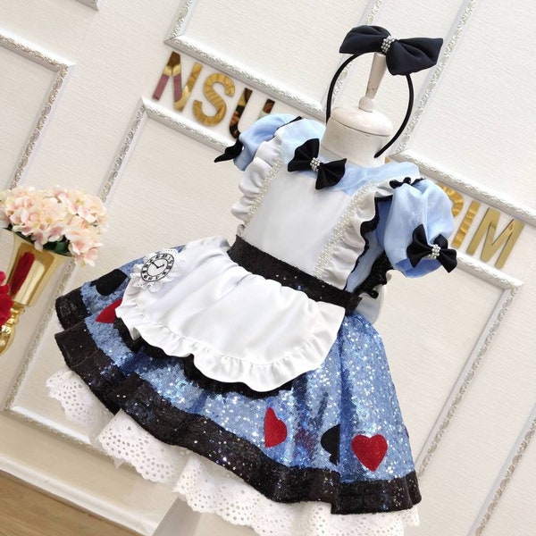 Alice dress . Baby girl dress. Alice wonderland birthday dress. Sparkle Alice dress. For special occasion. Handmade!