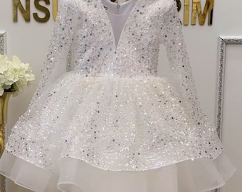 Vestido blanco brillante, vestido de princesa para niña, vestido de princesa para niños pequeños, vestido de cumpleaños, vestido de niña de flores