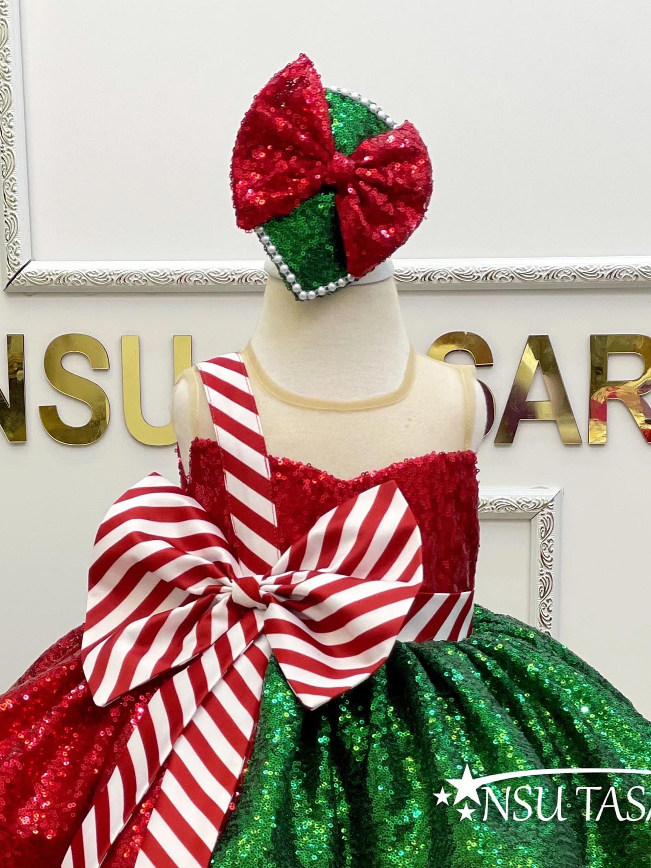 Sparkling Red and Green Sleeveless Christmas Baby Girl Dress Christmas Holiday Dress. Shimmery Christmas Baby Girl Dress. Noel kids Dress