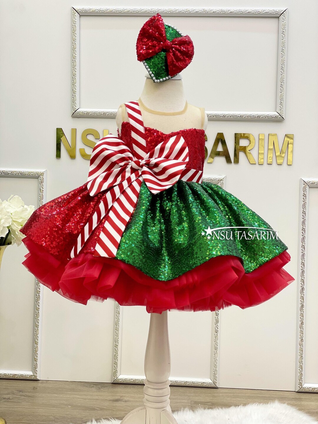 red and green dresses for christmas Red & Green 1950s Christmas Polka Dots Dress