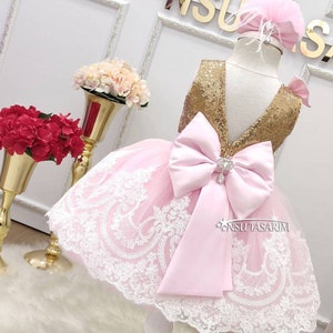 Baby girl dress. For special occasion. Baby girl brithday dress. 1st Birthday dress. Gold blush sequin dress.