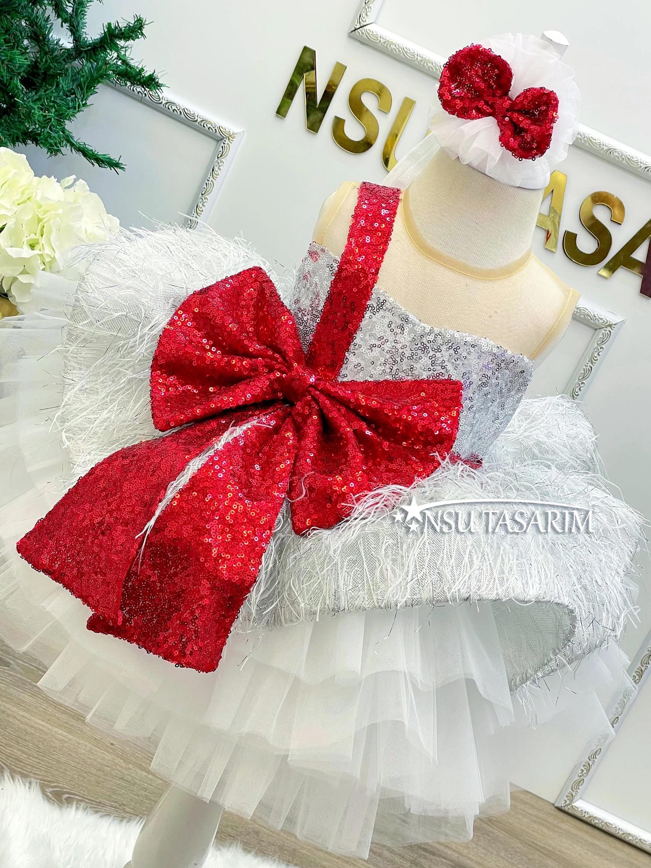 Silver Shiny Sequin Fabric, Fluffy Knee Length, Christmas Holiday Dress, Red Silver Feather Detailed Christmas Theme Baby Girl Dress. - Etsy Silver Shiny Sequin Fabric, Fluffy Knee Length, Christmas Holiday Dress, Red Silver Feather Detailed Christmas Theme Baby Girl Dress. - Etsy