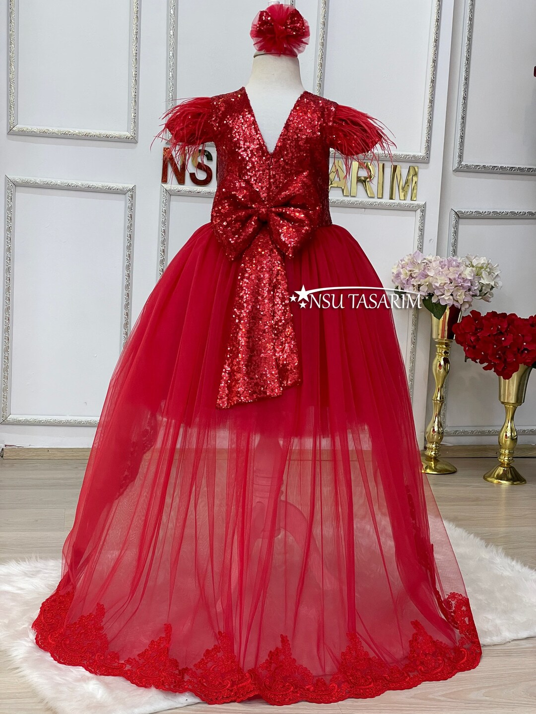 Red Baby Girl Dress. Red Sparkle Dress. Christmas Dress. Baby Party