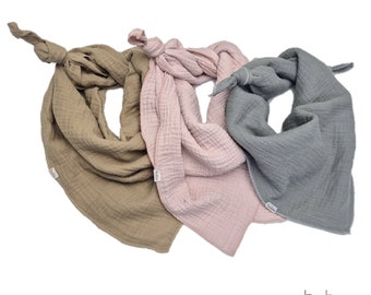 Muslin scarf triangular scarf for children to tie in pink beige and grey