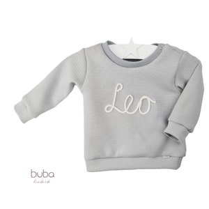 Sweater sweater made of waffle structure with cord font name number personalized Hellgrau