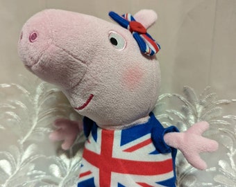 Ty Beanie Baby - Union Jack Peppa Pig - Rare Plush Toy (8in) No Hang Tag
