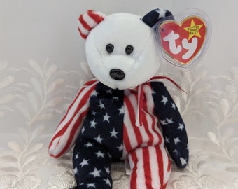 Ty Beanie Baby - Spangle The USA Bear White Face Version (8.5in)