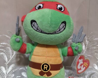 Ty ビーニーベイビーズ - ティーンエイジ・ミュータント・ニンジャ・タートルズのラファエル。6インチ ミントコレクターズぬいぐるみ