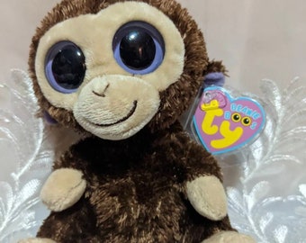 TY Beanie Boos - Noix de coco Le singe en peluche avec étiquette violette 1re génération * rare * 15 cm