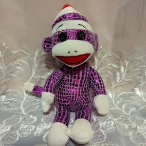Ty Beanie Babies - Sock Monkey - Version violette brillante (9 po.) Sans étiquette
