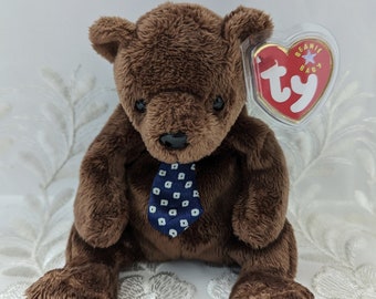 Ty Beanie Baby - Hero The Brown Bear With Tie (7in)