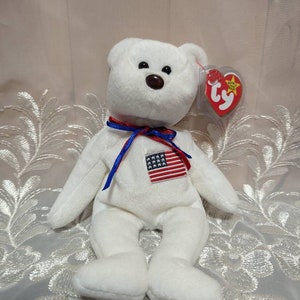 Ty Beanie Babies - Libearty The American Teddy Bear - Vintage  PVC Rare Plush Toy (9in) from 1996.