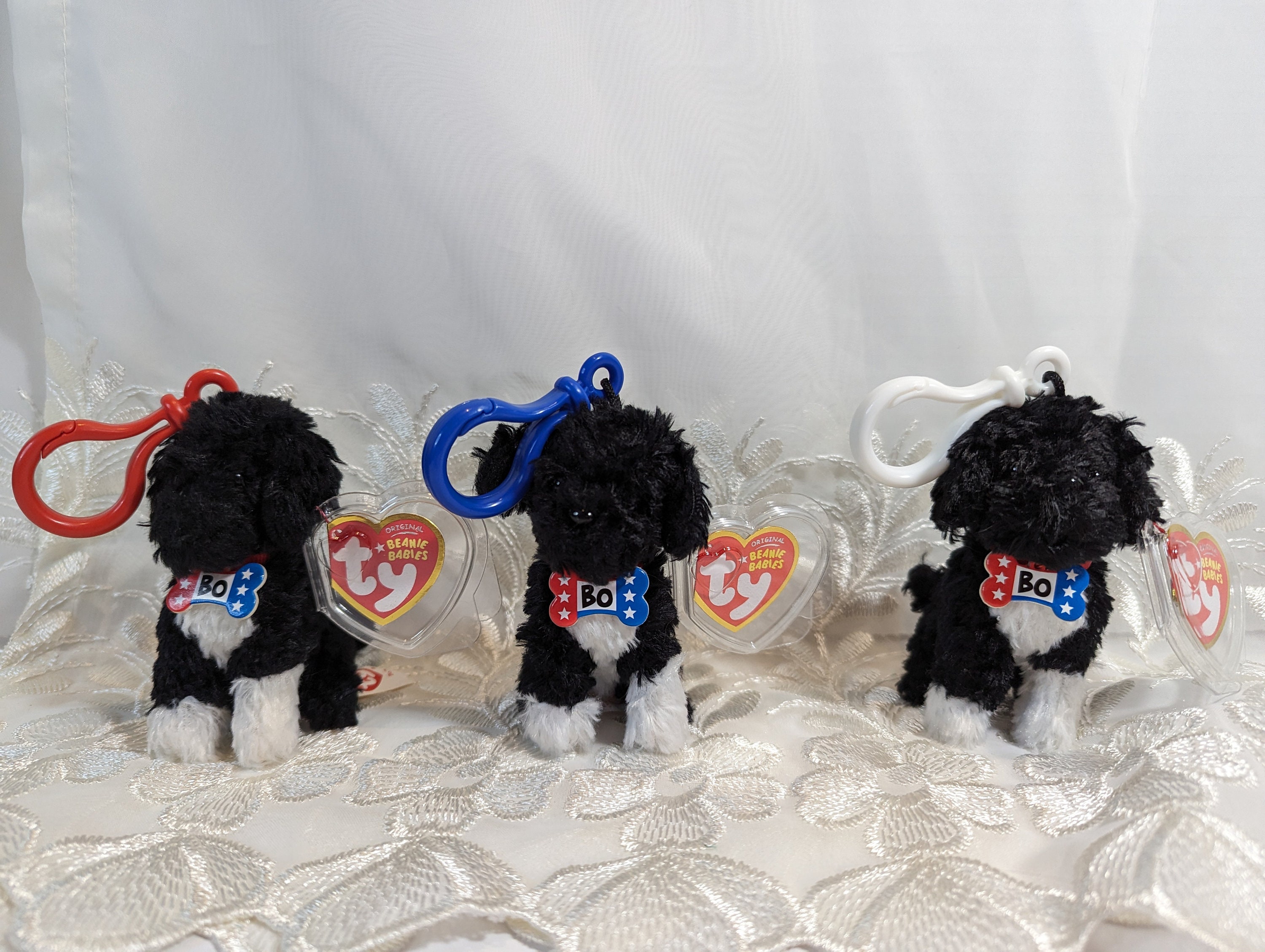 Ty Beanie Baby Clip Bo the Portuguese Water Dog 4in Red White or Blue Plastic Clip Options Etsy UK