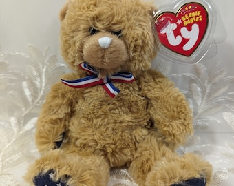 Ty Beanie Baby - Oncle Sam l'ours en peluche brun (7 pouces) nez blanc