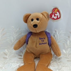 Ty Beanie Baby - Books The Bear With Purple Backpack - Back To School (8.5in)