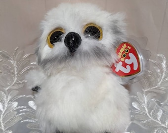 Ty Beanie Boos AUSTIN White Owl With Glitter Eyes Plush Toy Near