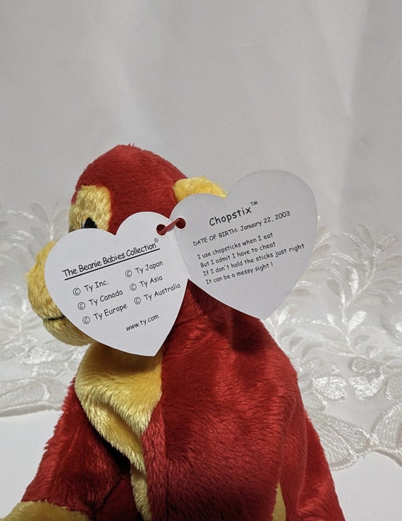Ty Beanie Baby - Chopstix the Red and Yellow Monkey (7in) - Etsy