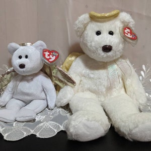 Ty Halo II The Angel Bear Ty Beanie Baby + Beanie Buddy lot - Mint Vintage Rare  Christmas Plush Toys (sold as pair)