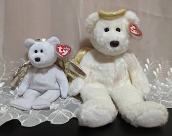 Ty Halo II The Angel Bear Ty Beanie Baby + Beanie Buddy ロット - ミントヴィンテージレアクリスマスぬいぐるみ（ペアで販売）