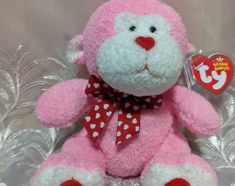 Ty Beanie Babies Junglelove The Pink Monkey - Mint  Plush Toy. (7.5in)